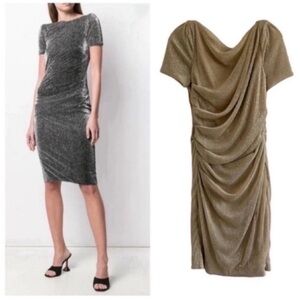 Talbot Runhof Gold Ruched Cocktail Dress